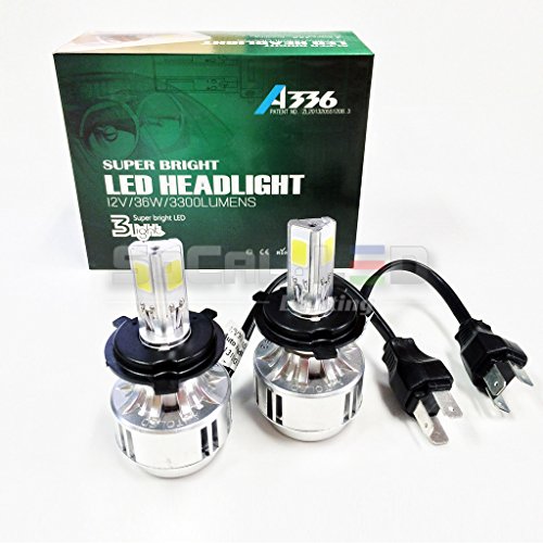 SOCAL-LED H4 (9003 HB2) 72W 3Light Automotive LED Bulbs Hi/Lo Headlight Conversion Kit 6000K Xenon White Halogen/HID Replacement