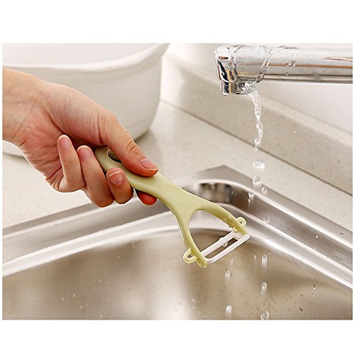 Elaco 3Pcs Fruit Peeler, Creative Stainless Steel Ceramics Fruit Peeler Parer Cutter Kitchen Tool Helper (Green,Yellow,Pink) - Thumbnail 6