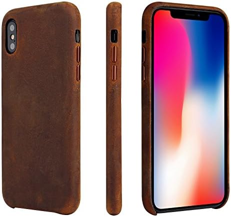iPhone X Case,Genuine Leather 100% Hademade,Slim Fit Vintage Shell Hard Back Cover For iPhone X,Crazy Horse Pattern,