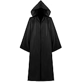Fimyyao Men's Black Medieval Cloak Hooded Robe Costume - Halloween Cosplay Knight Cape Tunic Uniform for Adults