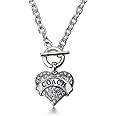 Inspired Silver - Silver Pave Heart Charm 18 Inch Necklace with Cubic Zirconia Jewelry