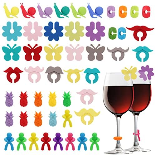 Hejo Marque Verre à vin, Marqueurs de Verre à Vin en Silicone Marque, Identifiants pour Verres de Réception, Accessoires pour le Vin, Idéaux pour la vie Quotidienne et les Fêtes
