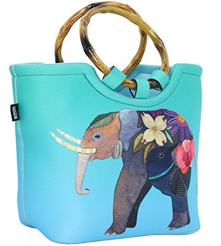 Lunch Bag Tote Bag by QOGiR - Large Reusable Insulated Neoprene lunch Bag with Inside Pocket - Perfect for Women Girls (Colorful Elephant)