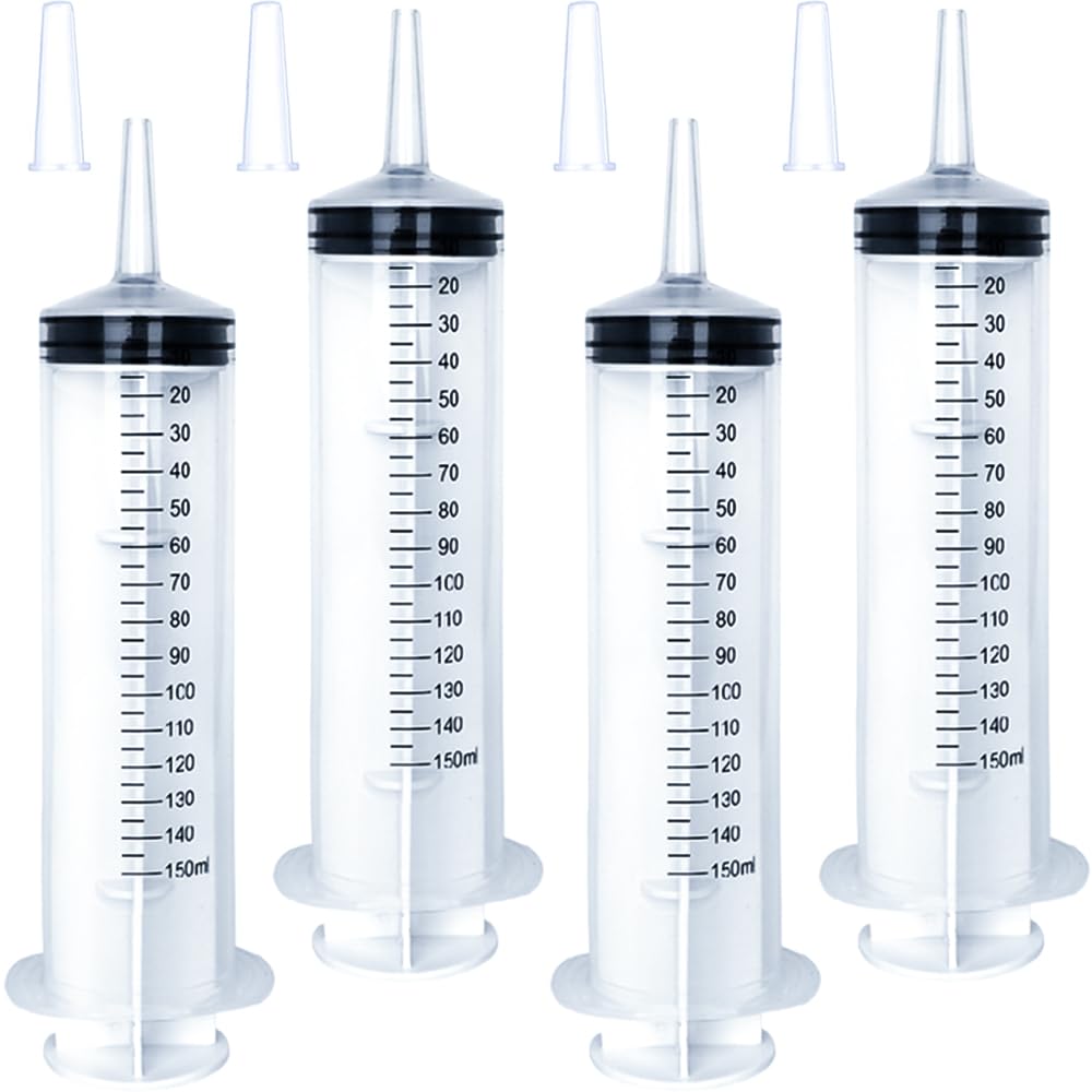 Photo 1 of 4 Pack 150mL Large Syringe for Liquid with Tip Cap, Plastic Liquid Syringes Individually Sterile Sealed