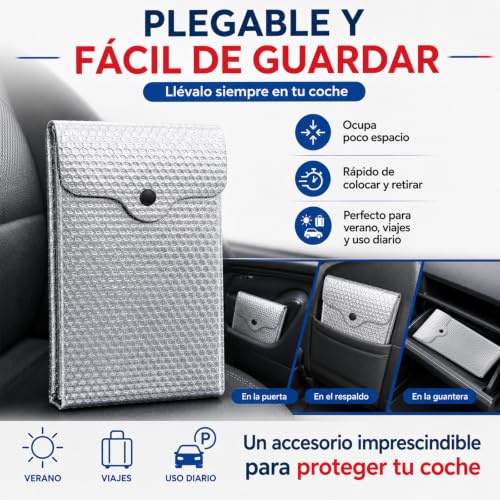 Enerfero Retractable Car Sunshade, Front Sunshade, UV Protection, Folding Sun Shade, Adjustable Size, Titanium Coating (140 x 70 cm)