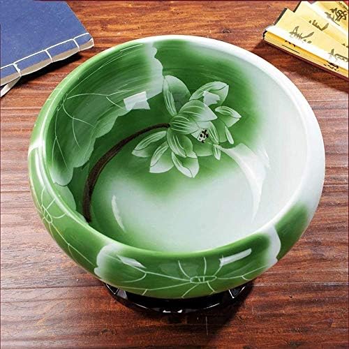 WOLONG Artificial Ceramic Emboss Fish Tank Ornaments Relief Lotus Fish Bowl Pots Lily Pot Basin Turtle Tank Water Surface Green Leaves Lotus Flower Fish Pet Aquarium Home Decorations,M