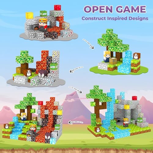 Moonmen 100PCS Magnetic Blocks Magnetic Tiles for Kids, Joyful Pet Paradise Building Blocks Set - Wooden House Playset STEM Montessori Sensory Toys Creative Games for 3+Year Old Kids Age 3+ Years Old