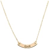 HotMixCold Curved Gold Bar Necklace, Personalized Small Name Plate Necklace, Tiny Initial Pendant Necklace, Delicate Nameplate Necklace