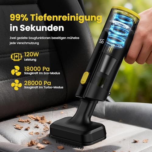 Zynet Handheld Vacuum Cleaner Battery, Wireless, 28000Pa Mini Car Vacuum Cleaner, Strong Suction, 7800 mAh, 60 min Runtime, 3-in-1 with LED Display and Brushless Motor for Car, PC, Sofa, Kitchen