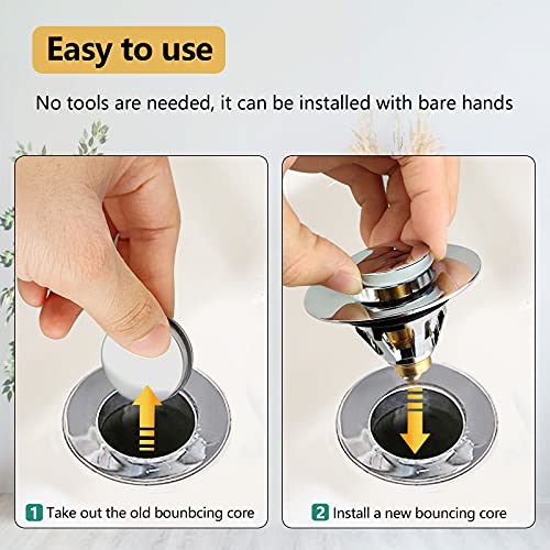 HSicily Pop Up Sink Plug Kitchen Sink Plug Strainer, Universal Stainless Steel Bullet Core Push Type Drain Filter, No Overflow Sink Stopper for Kitchen,Bathroom,Inner Diameter 34mm - 38mm