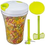 Brieftons QuickPull Food Chopper: Tall 4-Cup Hand Held Vegetable Chopper Mincer Blender to Chop Fruits, Veggies, Herbs, Onion, Garlic for Salsa, Salad, Pesto, Coleslaw, Puree, with Measuring Container
