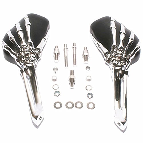 Pair Motorcycle 3D Skull Skeleton Rear View Mirrors For Harley Electra Glide Honda Shadow 600 Kawasaki Vulcan Suzuki Yamaha Cruiser bikes (black and chrome) - Thumbnail 5