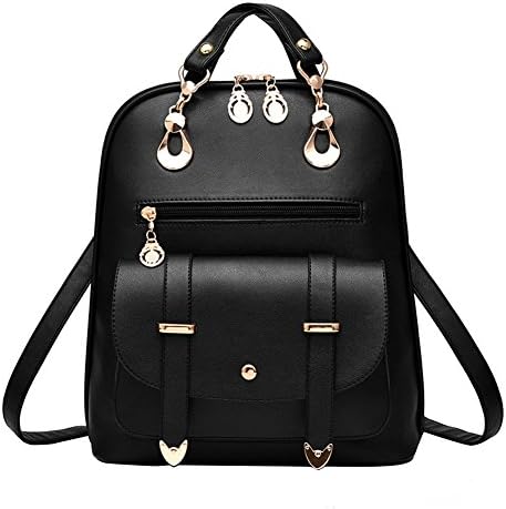 LIZHIGU Women's Leather Backpack Purse Casual Schoolbag Shoulder Bag Travel Outdoor Purse Black