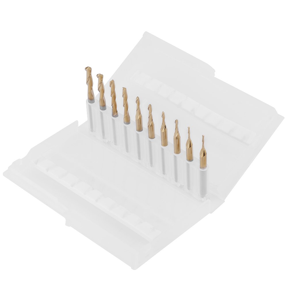 10pcs3.175mm Shank Titanium Coated Ball Nose End Milling Cutter Set 1mm - View #10