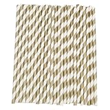 Tenflyer Pack of 25 Golden Striped Drinking Paper Straws for Wedding Birthday Party