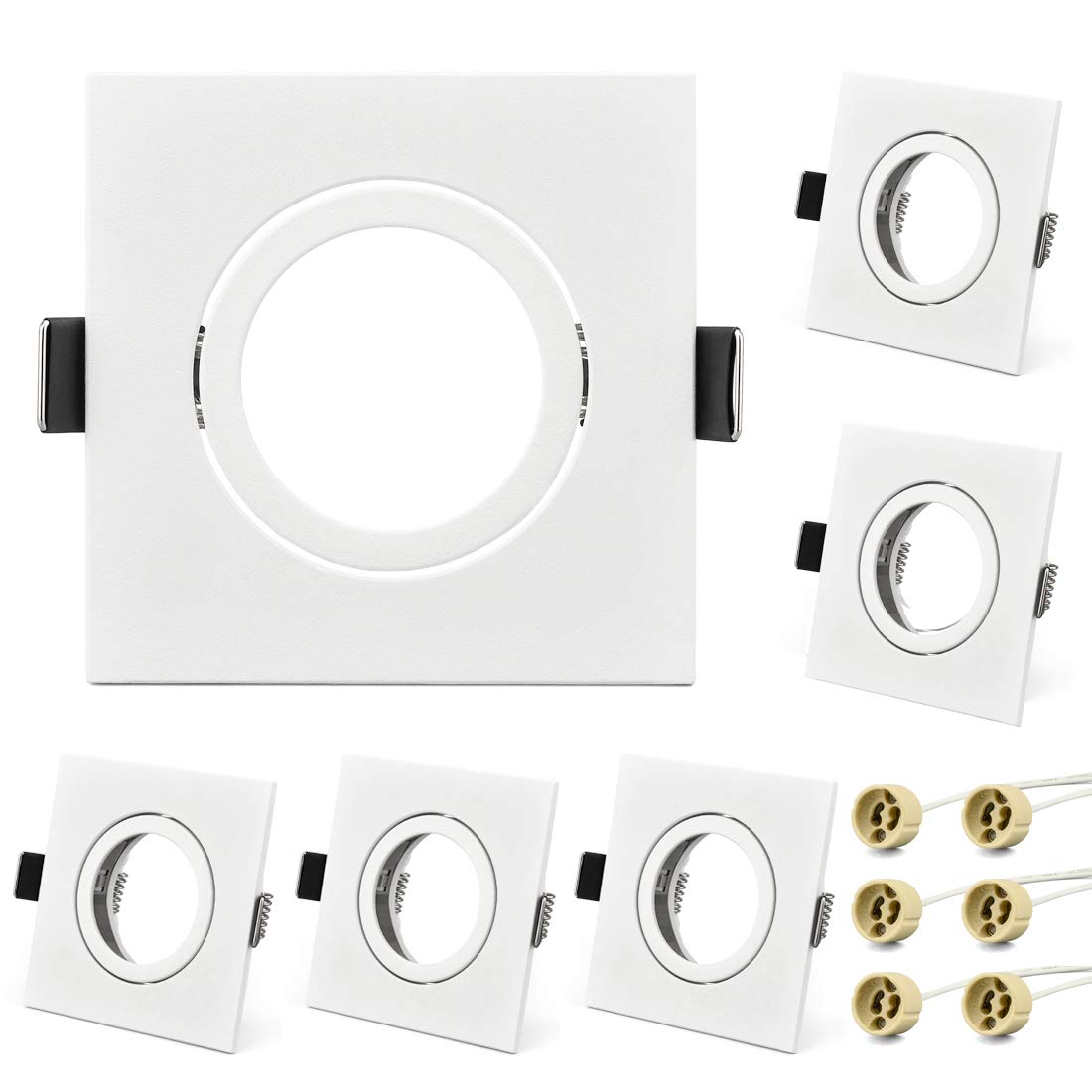 KYOTECH LED Recessed Ceiling Light Mounting Frame Adjustable Spotlight Fittings incl. GU10 Socket, Downlight Frame for Ceiling Spotlight MR16 GU10 and Halogen Bulb, Mounting Frame Aluminium Pack of 6