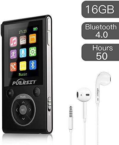 PUERSIT 16GB MP3 Player with Bluetooth, Portable Music Player FM Radio Voice Recorder HiFi Lossless Sound for Sports 50 Hours Playback and Expandable Up to 128GB TF Card(Black Sliver).