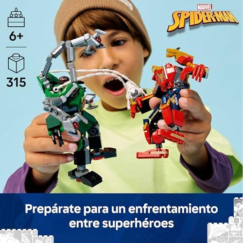 | Marvel Battle of Robotic Armor: Spider-Man vs. Doc Ock - Super-heróis de Brincar - 2 Figuras de Ação, 3 Minifiguras Inc. Aranha Fantasma, Canhões - Presente para Crianças 6+ Anos - 76338