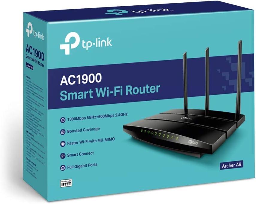 TP-Link AC1900 Smart WiFi Router (Archer A9) - High Speed MU-MIMO Wireless Router, Dual Band, Gigabit, VPN Server, Beamforming, Smart Connect, Works with Alexa, Black: Computers & Accessories