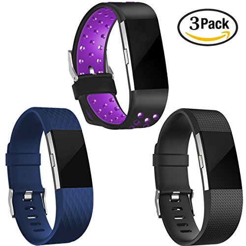 For Fitbit Charge 2 Bands(3 Styles in 1 Pack), Maledan Replacement Accessory Wristands for Fitbit Charge 2 HR, Large