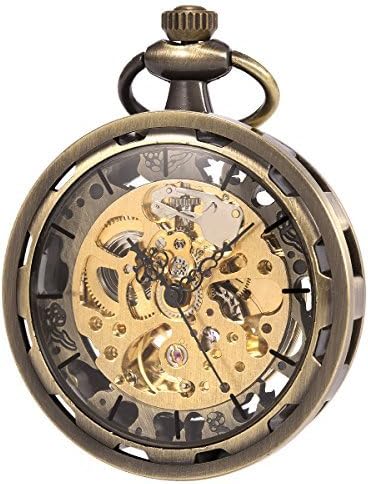 WENSHIDA Antique Open Face Bronze Pocket Watch Automatic Skeleton Mechanical Analog Unisex