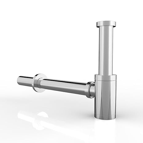 Siphon Ablaufgarnitur SN02 | mit Geruchsverschluss | inkl. Wandrosette | höhenverstellbar | Standard DIN-Anschlüsse | edel ve