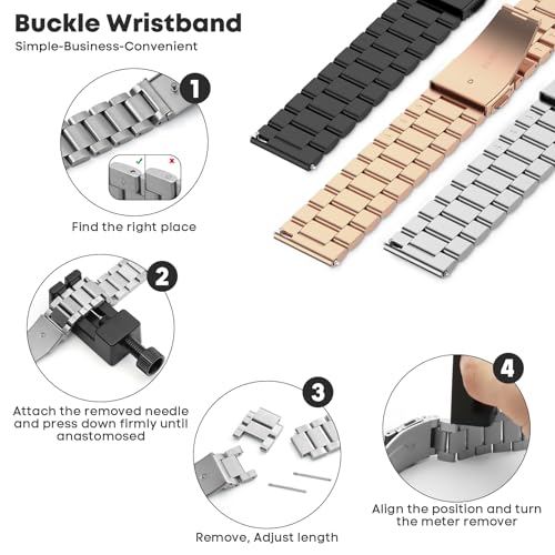 CHULN Compatible with Amazfit Active 2/Active/GTS/GTS 2/Garmin Vivoactive 5, Adjustable Metal Stainless Steel Strap for Amazfit Active 2.(No Host)