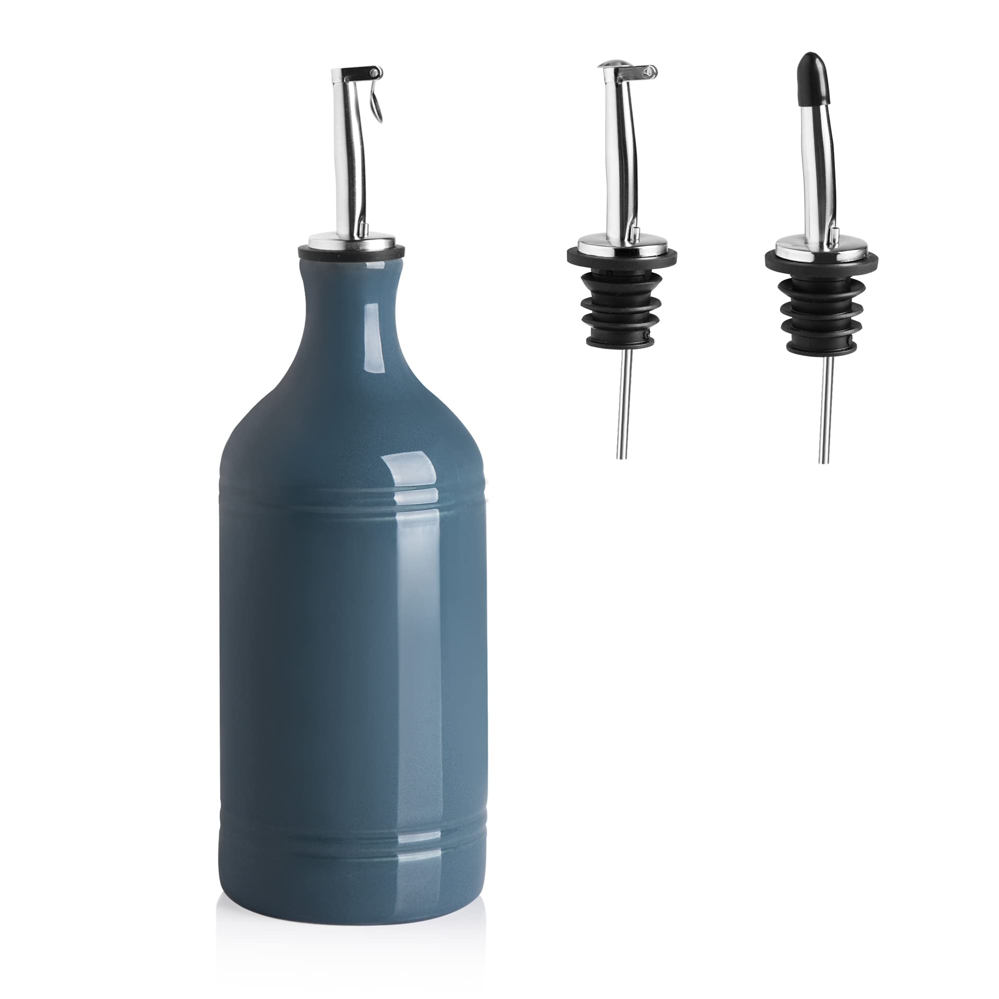 Sweejar Home Porcelain Olive Oil Dispenser Bottle, Opaque Oil Cruet Protects Oil To Reduce Oxidation, Suitable For Storage Of Oil, Vinegar, Soy Sauce And Other Liquids, 1 Piece, 460ml(Fog blue)
