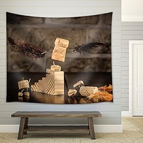 Concept Pre Flightl with Wine Cork Figures - Fabric Wall Tapestry Home Decor - 51x60 inches