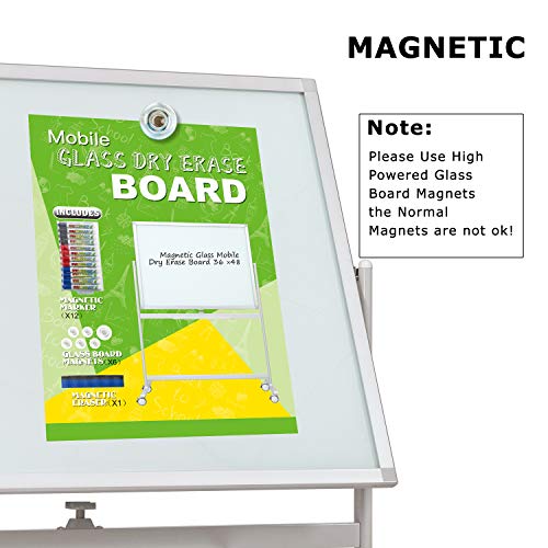 Mobile Glass Whiteboard Dry Erase Glass Board 48x36 Large Rolling