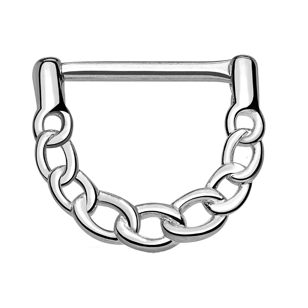 PiercedOff 316L Surgical Steel 10mm Clicker Ring with Linked Chain