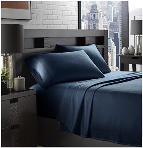 Ella Jayne Home Braun Collection 100% Cotton Soft Flannel Queen Sized Bed Sheet Set, Navy