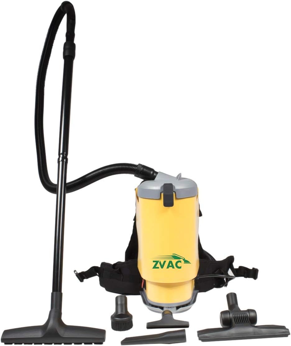 ZVac Backpack Vacuum Cleaner Commercial Grade ZBV-1 1.5 Gal. 1440W Motor HEPA Filtration with Complete Attachment Tool Set, 30' Power Cable, Cushion Shoulder Straps & Waist Belt