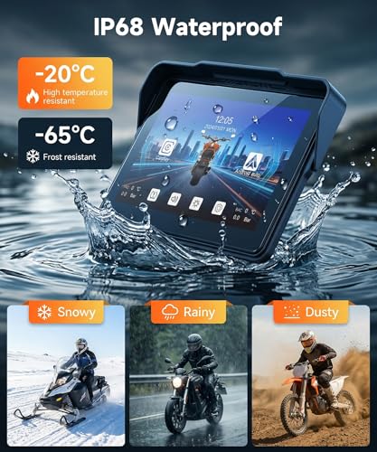 Rimoody Wireless Carplay Display Motorcycle Android Car, 7 Inch Touchscreen Car Play Portable Car Radio for Motorbike, CarPlay Monitor for Motorbikes, Bluetooth / IP68 Waterproof, Voice Control, Ships