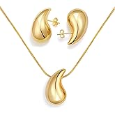 HighSpark Chunky Gold Earrings and Pendant Set for Women | Chunky Teardrop Earrings & Pendant | Lovely Gift - Gold