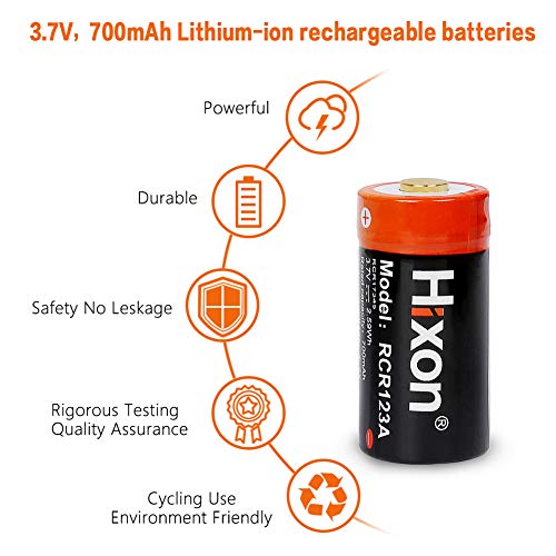 RCR123A Rechargeable Batteries(8 PCS) and Charger, Hixon 3.7V 700mAh RCR123A Li-ion Batteries for Arlo HD Security Cameras(VMC3030/VMK3200/VMS3330/3430/3530), UN CE Certified