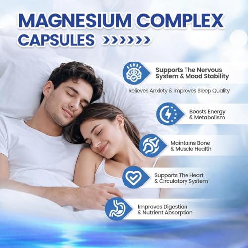 Magnesium 700mg | Magnesium Complex 12 in 1 (Glycinate, Citrate, Malate) | High Absorption Formula | Supports Muscle Stress, Heart & Bones | 90 Capsules