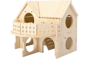 KCRYGOGO Hamster Forest Lookout Wood House Fun House Double-Decker Hut for Young Dwarf Gerbil Mouse Mice Rat Small Animals(Small Size Only for Small Hamster)