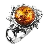 Amber and Sterling Silver Medium Flaming Sun Ring