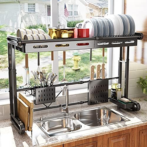 Over The Sink Dish Drying Rack, SAYZH Width and Height Adjustable （ Fit