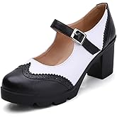 DADAWEN Women's Chunky Low Block Heels Mary Jane Closed Toe Work Pumps Comfortable Round Toe Oxfords Dress Wedding Shoes