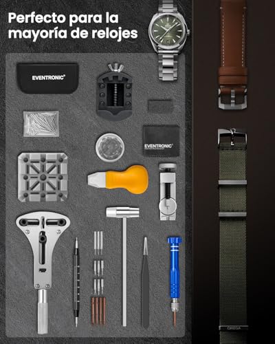 Eventronic 【New Version Watchmaker Tools, Watchmaker Kit, Change Watch Batteries, Remove Links, Open the Cover, Adjust the Strap Repair Kit Watches with Nylon Bag)