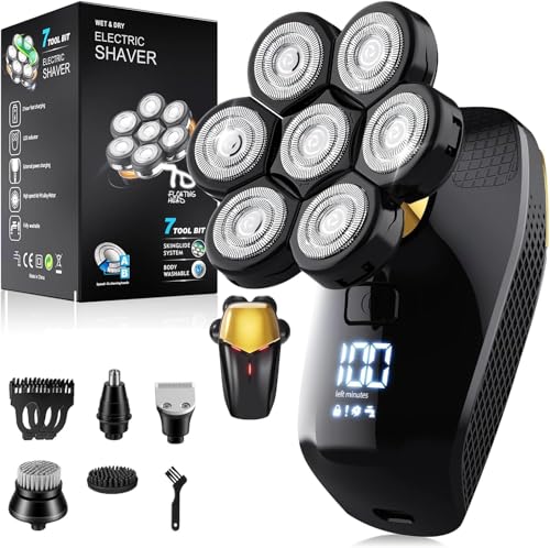 Bald Razor Men's Electric 7D Head Shaver Bald with 5-in-1 Care Set, LED Display, Rechargeable, Flexible 360 Degree Shaving Head, IPX6 Waterproof, 9200 rpm