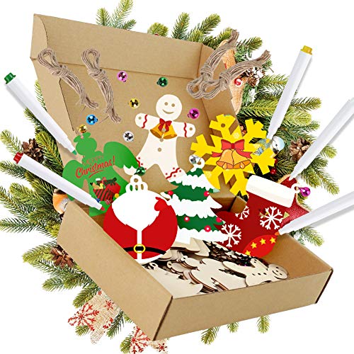 3 otters 133PCS Wooden Christmas Ornaments Unfinished Set, Wooden Slices Ornaments for Christmas Decoration and DIY Craft Making, Christmas Ornament Decorating Kit