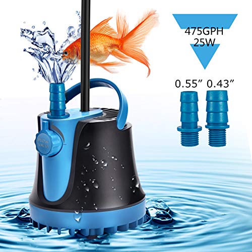 Submersible Water Pump 475GPH (1800L/H, 25W), Ultra Quiet Water Pump with Anti-Dry Safety Protection for Aquarium, Fish Tank, Pond, Fountain, Statuary, Hydroponics - Thumbnail 7