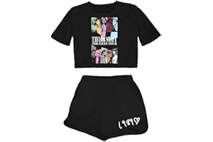 Zelbuck Girls Shorts Set, Trendy Singer Fans Crop Top and Shorts Set Toddler Kids 2 Piece Concert Outfit for 4-15 Years