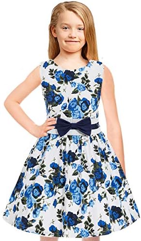 Tkiames Girls Easter Dress Vintage Spring Summer Sleeveless Casual Swing Party Dress with Belt Navy