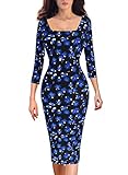 VfEmage Womens Elegant Vintage Floral Flower Print Square Neck Pencil Dress