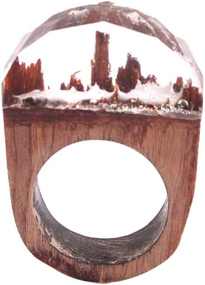 Roumin1pc 19mm Handmade Wood Resin Ring with Gorgeous Beautiful Fantasy Secret Landscape(Brown,8)