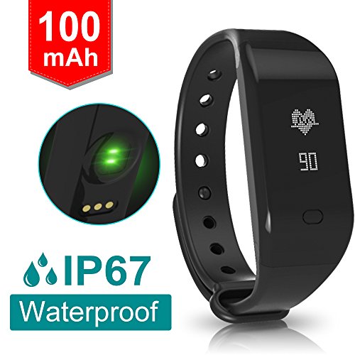 Waterproof Bluetooth Smart Wristband Heart Rate Monitor Fitness Tracker Wristband for Android and IOS Smart Phone , Silicone wristband, Calorie and Step Counter, Call Notification for Android iOS.(m)